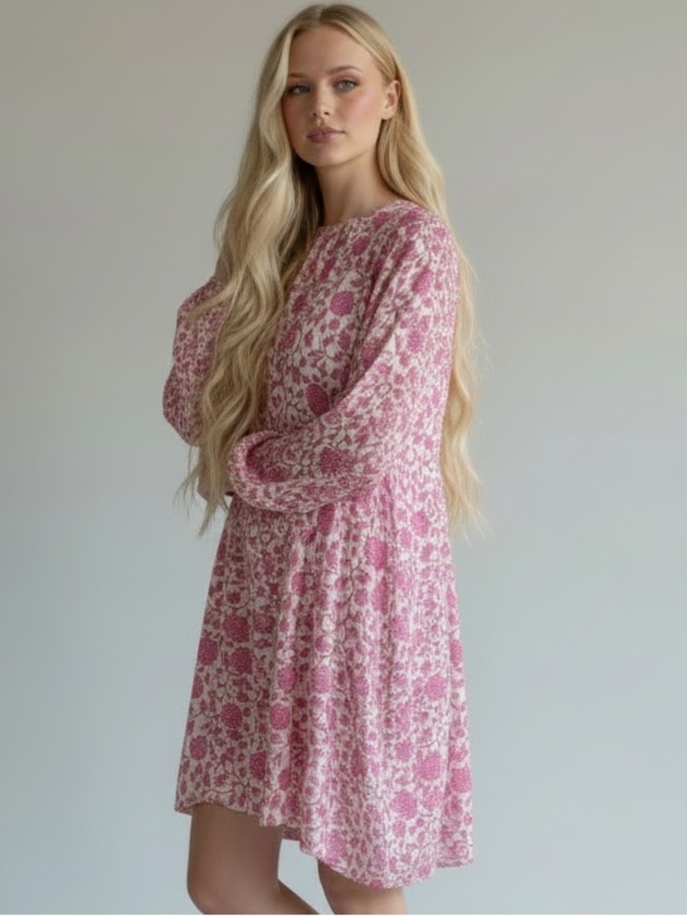 Wilfred Aritzia Daydreamer Pink Chiffon Long Sleeve Mini Dress Women’s Size M